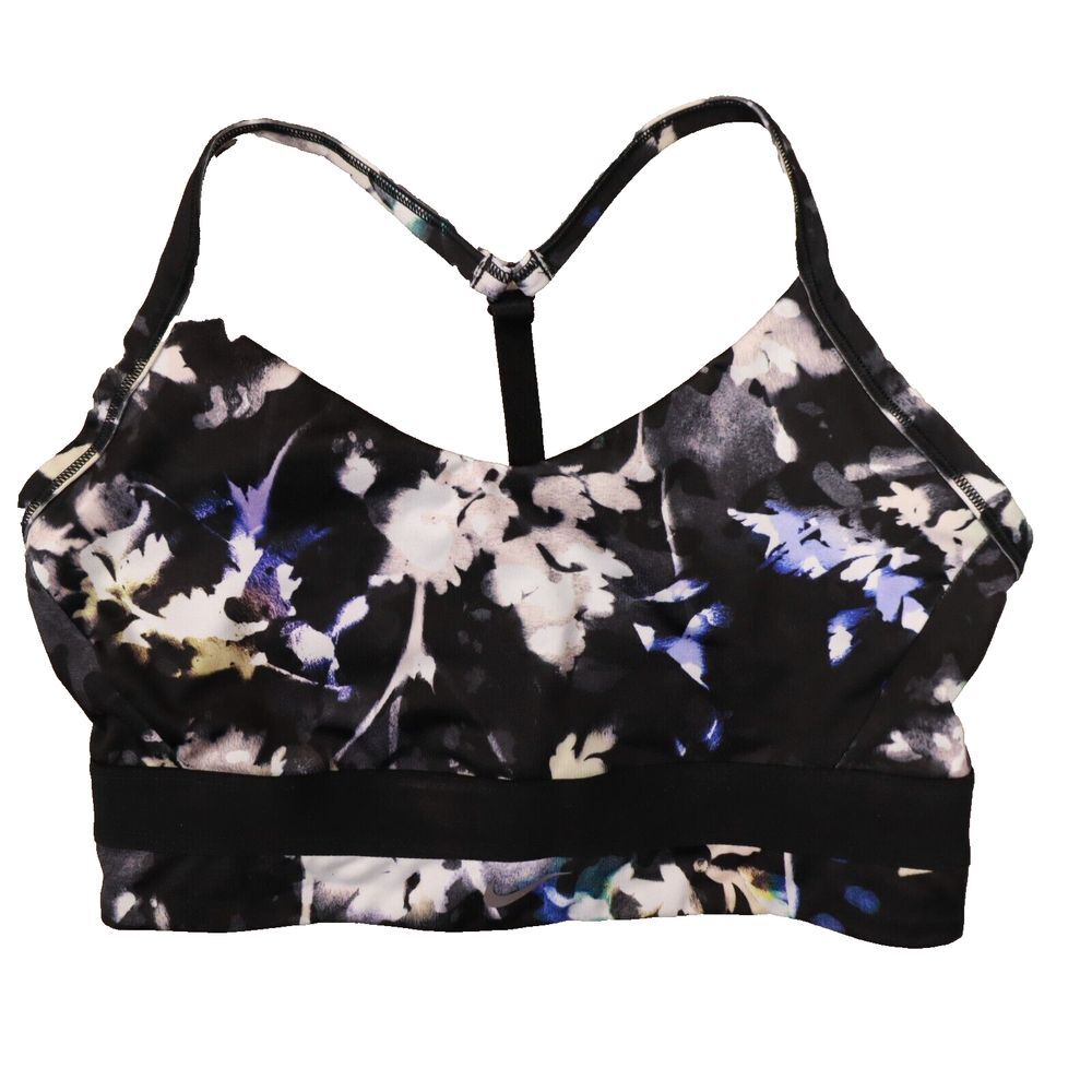 Nike Indy Sports Bra Women's Large Black Dri-Fit Floral Low-Impact Racerback